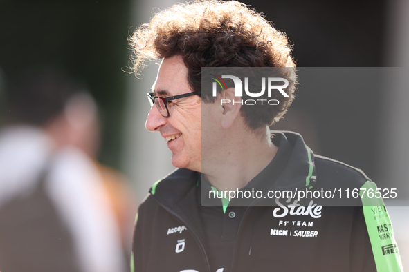 Stake F1 Team Chief Technical Officer Mattia Binotto walks in the paddock at Circuit of the Americas in Austin, Texas, on October 17, 2024. 