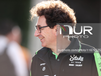 Stake F1 Team Chief Technical Officer Mattia Binotto walks in the paddock at Circuit of the Americas in Austin, Texas, on October 17, 2024....