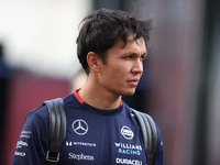 Williams driver Alex Albon arrives in the paddock at Circuit of the Americas in Austin, Texas, on October 17, 2024. (