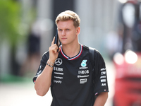 Mick Schumacher arrives in the paddock at Circuit of the Americas in Austin, Texas, on October 17, 2024. (