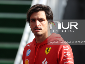 Ferrari driver Carlos Sainz (55) arrives in the paddock at Circuit of the Americas in Austin, Texas, on October 17, 2024. (