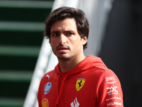 Ferrari driver Carlos Sainz (55) arrives in the paddock at Circuit of the Americas in Austin, Texas, on October 17, 2024. (