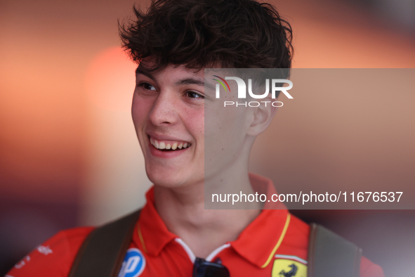 Oliver Bearman is in the Ferrari Hospitality Suite in the paddock at Circuit of the Americas in Austin, Texas, on October 17, 2024. 