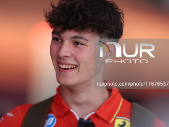 Oliver Bearman is in the Ferrari Hospitality Suite in the paddock at Circuit of the Americas in Austin, Texas, on October 17, 2024. (