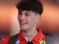 Oliver Bearman is in the Ferrari Hospitality Suite in the paddock at Circuit of the Americas in Austin, Texas, on October 17, 2024. (