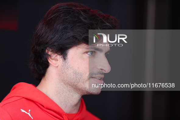 Carlos Sainz is in the Ferrari Hospitality Suite in the paddock at Circuit of the Americas in Austin, Texas, on October 17, 2024. 