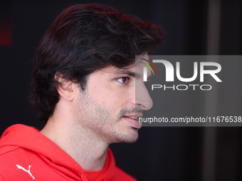 Carlos Sainz is in the Ferrari Hospitality Suite in the paddock at Circuit of the Americas in Austin, Texas, on October 17, 2024. (