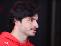 Carlos Sainz is in the Ferrari Hospitality Suite in the paddock at Circuit of the Americas in Austin, Texas, on October 17, 2024. (