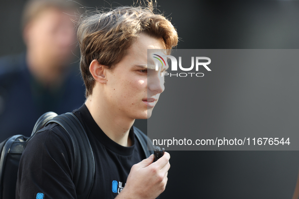 McLaren Driver Oscar Piastri (81) arrives in the paddock at Circuit of the Americas in Austin, Texas, on October 17, 2024. 