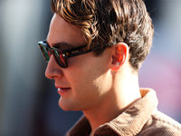 Mercedes driver George Russell (63) arrives in the paddock at Circuit of the Americas in Austin, Texas, on October 17, 2024. (