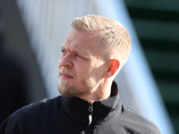 Haas driver Kevin Magnussen (20) arrives in the paddock at Circuit of the Americas in Austin, Texas, on October 17, 2024. (