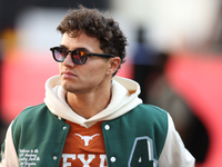 McLaren Driver Lando Norris (4) arrives in the paddock at Circuit of the Americas in Austin, Texas, on October 17, 2024. (