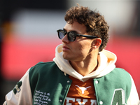 McLaren Driver Lando Norris (4) arrives in the paddock at Circuit of the Americas in Austin, Texas, on October 17, 2024. (