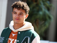 McLaren Driver Lando Norris (4) arrives in the paddock at Circuit of the Americas in Austin, Texas, on October 17, 2024. (