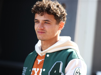 McLaren Driver Lando Norris (4) arrives in the paddock at Circuit of the Americas in Austin, Texas, on October 17, 2024. (