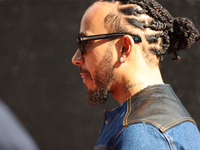 Mercedes driver Lewis Hamilton (44) arrives in the paddock at Circuit of the Americas in Austin, Texas, on October 17, 2024. (