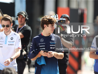 Williams driver Franco Colapinto (43) walks in the paddock at Circuit of the Americas in Austin, Texas, on October 17, 2024. (