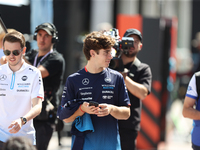 Williams driver Franco Colapinto (43) walks in the paddock at Circuit of the Americas in Austin, Texas, on October 17, 2024. (