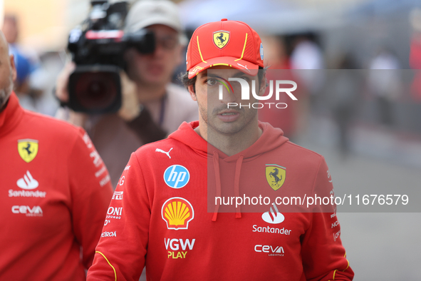 Carlos Sainz walks in the paddock at Circuit of the Americas in Austin, Texas, on October 17, 2024. 