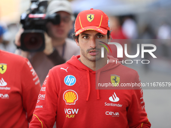 Carlos Sainz walks in the paddock at Circuit of the Americas in Austin, Texas, on October 17, 2024. (