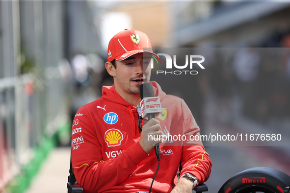 Charles Leclerc is in the paddock at Circuit of the Americas in Austin, Texas, on October 17, 2024. 