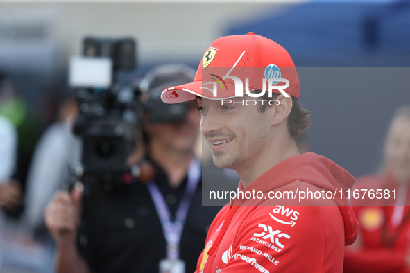 Charles Leclerc is in the paddock at Circuit of the Americas in Austin, Texas, on October 17, 2024. 