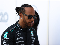 Lewis Hamilton walks in the paddock at Circuit of the Americas in Austin, Texas, on October 17, 2024. (