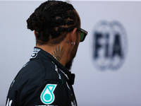 Lewis Hamilton walks in the paddock at Circuit of the Americas in Austin, Texas, on October 17, 2024. (