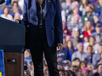 US Vice President and Democratic presidential candidate Kamala Harris speaks during a campaign event at the Resch Expo Center in Green Bay,...