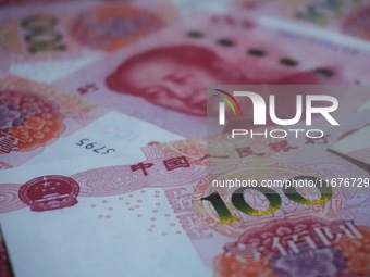 In Hangzhou, China, on October 18, 2024, a photo shows Chinese yuan. On the same day, the Bank of China, Industrial and Commercial Bank of C...