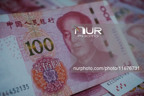 In Hangzhou, China, on October 18, 2024, a photo shows Chinese yuan. On the same day, the Bank of China, Industrial and Commercial Bank of C...