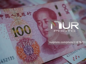 In Hangzhou, China, on October 18, 2024, a photo shows Chinese yuan. On the same day, the Bank of China, Industrial and Commercial Bank of C...