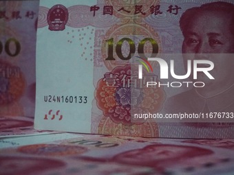 In Hangzhou, China, on October 18, 2024, a photo shows Chinese yuan. On the same day, the Bank of China, Industrial and Commercial Bank of C...