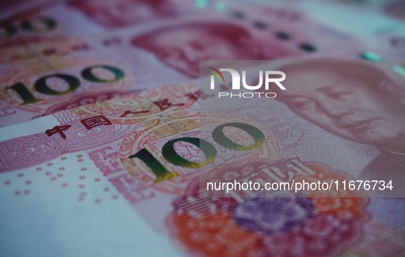 In Hangzhou, China, on October 18, 2024, a photo shows Chinese yuan. On the same day, the Bank of China, Industrial and Commercial Bank of C...