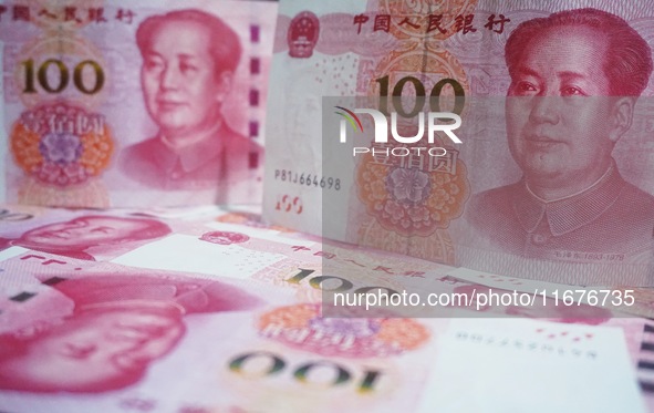 In Hangzhou, China, on October 18, 2024, a photo shows Chinese yuan. On the same day, the Bank of China, Industrial and Commercial Bank of C...