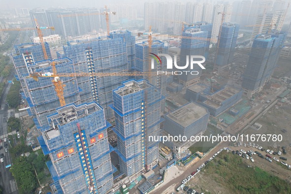 A newly built residential complex is shown in Hangzhou, China, on October 17, 2024. According to data released by the National Bureau of Sta...