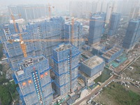 A newly built residential complex is shown in Hangzhou, China, on October 17, 2024. According to data released by the National Bureau of Sta...