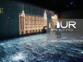 A three-dimensional light show takes place at Landmark Shopping Mall on Nanjing Road Pedestrian Street in Shanghai, China, on October 15, 20...