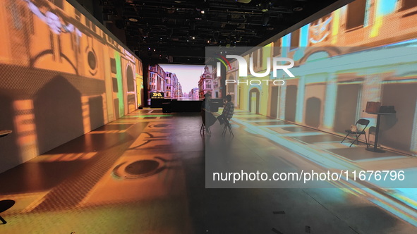 A three-dimensional light show takes place at Landmark Shopping Mall on Nanjing Road Pedestrian Street in Shanghai, China, on October 15, 20...