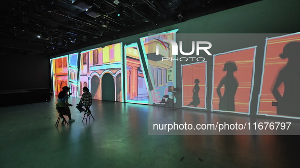 A three-dimensional light show takes place at Landmark Shopping Mall on Nanjing Road Pedestrian Street in Shanghai, China, on October 15, 20...