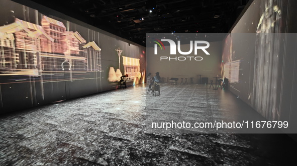 A three-dimensional light show takes place at Landmark Shopping Mall on Nanjing Road Pedestrian Street in Shanghai, China, on October 15, 20...