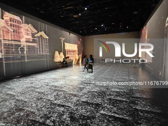 A three-dimensional light show takes place at Landmark Shopping Mall on Nanjing Road Pedestrian Street in Shanghai, China, on October 15, 20...