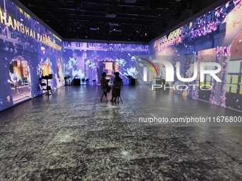 A three-dimensional light show takes place at Landmark Shopping Mall on Nanjing Road Pedestrian Street in Shanghai, China, on October 15, 20...