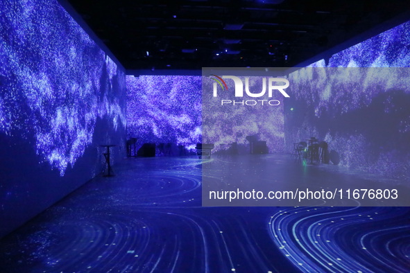 A three-dimensional light show takes place at Landmark Shopping Mall on Nanjing Road Pedestrian Street in Shanghai, China, on October 15, 20...