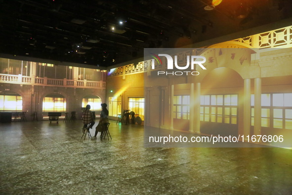 A three-dimensional light show takes place at Landmark Shopping Mall on Nanjing Road Pedestrian Street in Shanghai, China, on October 15, 20...