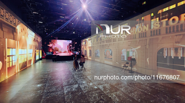 A three-dimensional light show takes place at Landmark Shopping Mall on Nanjing Road Pedestrian Street in Shanghai, China, on October 15, 20...