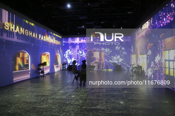 A three-dimensional light show takes place at Landmark Shopping Mall on Nanjing Road Pedestrian Street in Shanghai, China, on October 15, 20...