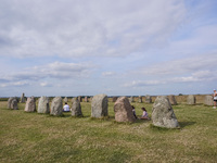 People visit Ales Stenar, also called the Swedish Stonehenge, in Kaseberga, near Ystad, Scane, Sweden, on August 3, 2024. Ales Stenar is a m...