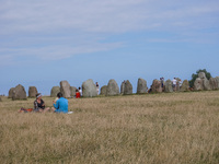 People visit Ales Stenar, also called the Swedish Stonehenge, in Kaseberga, near Ystad, Scane, Sweden, on August 3, 2024. Ales Stenar is a m...