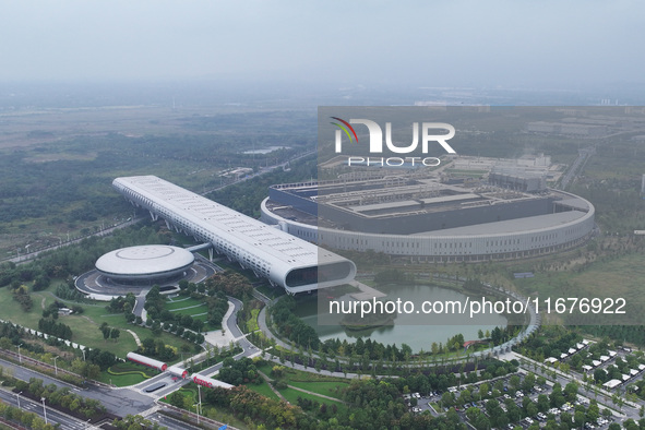 An aerial photo shows the Taiwan Semiconductor Manufacturing Company (TSMC) in Nanjing, Jiangsu province, China, on October 18, 2024. 